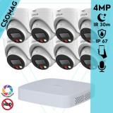 Dahua 8 turret kamerás IP megfigyelőrendszer 4MP HD turret biztonsági kamera, 2.8 mm-es fix objektívvel, PoE, beépített mikrofonnal, színes éjszakai kép, kültéri