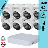 Dahua 8 turret kamerás IP megfigyelőrendszer 8MP turret biztonsági kamera, 2.8 mm-es fix objektívvel, PoE, beépített mikrofonnal, hibrid megvilágítással, fém ház, kültéri