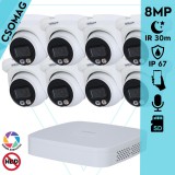 Dahua 8 turret kamerás IP megfigyelőrendszer 8MP turret biztonsági kamera, 2.8 mm-es fix objektívvel, PoE, microSD kártyafoglalat, hibrid megvilágítással, fém ház, kültéri