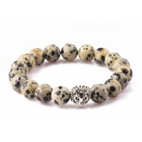 DALMATA JÁSPIS, ÁSVÁNYI KARKÖTŐ, EZÜST SZÍNŰ OROSZLÁNNAL - 10mm-es gyöngy