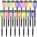 DEBAU Földbe szúrható napelemes kerti lámpa 16 darabos színes szolár lámpa rozsdamentes acél