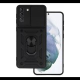 Defender szilikon telefonvédő (ütésállóság, tartógyűrű, kameravédő) FEKETE Samsung Galaxy S21 (SM-G991) "Gigapack csomagolás" (GP-136554) (GP-136554)