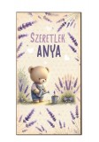 Dekor hűtőmágnes, anyák napja, Szeretlek anya, maci és levendula