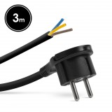 DELIGHT 05942B Hálózati szerelhető tápkábel dugóval - műanyag füllel - 3 m kábellel - 3 x 1,5 mm2 - fekete