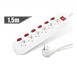 Delight 6-os elosztó, hosszabbító - 6+1 kapcsolóval - 250 V • 16 A - 1,5 m