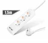 Delight Elosztó 3-as - 3 x 1,5 mm² - 1,5 m - 2 x USB-vel