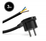 Delight Hálózati szerelhető tápkábel dugóval  - műanyag füllel - 3 m kábellel - 3 x 1,5 mm2 - fekete