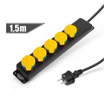 Delight Kültéri elosztó fedéllel - 1,5 m - 5 x 230V - 3 x 1,5 mm2, gumi  - IP44