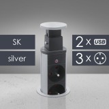Delight Rejtett elosztó 3-as+2 USB, szlovák, ezüst