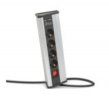 Delight Sarokelosztó - kapcsolós - 4 x 250V, 16A - 2 x USB, 2,1A - alumínium ház