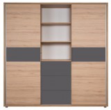 Délity Bútor JOY J1-NY tolóajtós gardróbszekrény - spanyol tölgy / fényes antracit