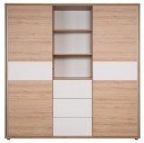 Délity Bútor JOY J1-NY tolóajtós gardróbszekrény - spanyol tölgy / fényes fehér