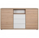 Délity Bútor JOY J3 tolóajtós komód - spanyol tölgy / fényes fehér