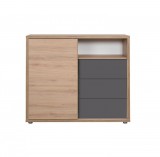 Délity Bútor JOY J4 tolóajtós komód - spanyol tölgy / fényes antracit