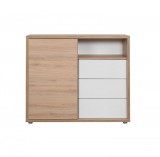 Délity Bútor JOY J4 tolóajtós komód - spanyol tölgy / fényes fehér