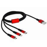 Delock 1 m hosszú, USB töltő kábel 3 az 1-ben Lightning-, Micro USB- és USB Type-C csatlakozáshoz