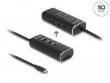 DeLock 3 Port USB 10 Gbps Hub including SD and Micro SD Card Reader with USB Type-C connector 60 cm Cable and Switch for each port Black 64234
