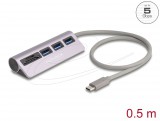 DeLock 3 Port USB 5 Gbps Hub including SD and Micro SD Card Reader with USB Type-C connector Silver 64292
