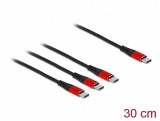 Delock 3az1-ben USB Type-C - 3xUSB Type-C töltőkábel 30cm fekete-piros (86712)