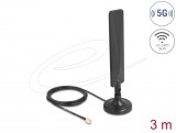Delock 5G LTE-es antenna SMA-dugó 3 dBi mindenirányú RG-174 csatlakozó kábellel 3 m, billenőcsuklóval és mágneses alappal, fekete színű