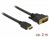 Delock 85654 HDMI male to DVI 24+1 male kétirányú kábel, 2m