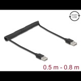 Delock 90124 Easy-USB-A apa - USB-A apa Spirálos 2.0 Összekötő kábel 0.8m - Fekete (90124)