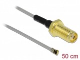 Delock Antenna kábel SMA anya válaszfali csatlakozóval apa MHF 4 -dugó 0.81 50 cm menethossz 10 mm