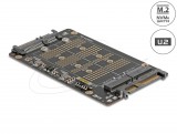 Delock Átalakító M.2 M kulcsos NVMe SSD-ről U.2 csatlakozóra és M.2 B kulcsos SATA SSD-ről SATA csatlakozóra