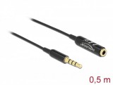 Delock Audio bővítő kábel sztereo jack 3,5 mm 4 tűs apa anya Ultra Slim, 0,5 m, fekete (66074)