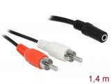 DeLock Audio Cable 2x RCA male to 1x 3.5mm 3 pin Stereo Jack 1,4m 85808