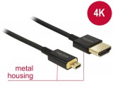 DeLock Cable High Speed ​​HDMI Ethernet - HDMI-A male> HDMI Micro-D dugó 3D 4K 1,5 m Slim High Quality 84782