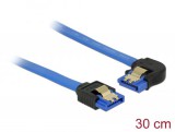 DeLock Cable SATA 6 Gb/s receptacle straight > SATA receptacle left angled 30cm blue with gold clips 84984