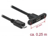DeLock Cable USB 2.0 Micro-B female panel-mount > USB 2.0 Micro-B male 0,25m Black 85245