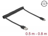 DeLock Coiled Cable EASY-USB 2.0 Type-A male to USB Type-C male 0.5 m to 0,8m Black 90133
