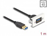 Delock Easy 45 modul SuperSpeed USB (USB 3.2 Gen 1) A-típusú USB anya A-típusú USB apa rövid kábellel, 22,5 x 45 mm (81399)
