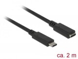 DeLock Extension cable SuperSpeed USB (USB 3.1 Gen 1) USB Type-C male > female 3 A 2m Black 85542