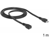 DeLock Extension cable USB 2.0 type Micro-B male > USB 2.0 type Micro-B female 1m Black 83248