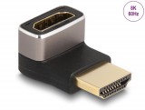 DeLock HDMI Adapter male to female 90° downwards angled 8K 60Hz Grey metal 60085