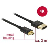 Delock HDMI with Ethernet 3D 4K kábel A - Micro-D 3 m