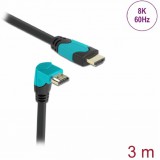 Delock High Speed HDMI kábel egyenes csatlakozódugóval - csatlakozódugóval 90  ívelt lefelé 48 Gbps