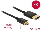 DeLock High Speed HDMI with Ethernet - HDMI-A male > HDMI Micro-D male 3D 4K 3m Active Slim High Quality cable 84784