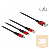 Delock Kábel - 85892 (USB2.0 - microUSB, Lightning, USB Type-C töltő kábel készlet, fekete)