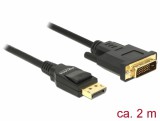 Delock Kábel Displayport 1.2 dugó - DVI 24+1 dugó passzív 2m, fekete 85313