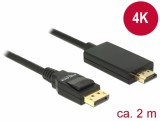 Delock kábel displayport 1.2 dugó high speed hdmi-a dugó passzív 4k 2 m fekete