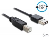 Delock Kábel, EASY-USB 2.0-s A-típusú csatlakozódugó  USB 2.0-s B-típusú csatlakozódugó, 5 m, feket 85553