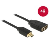 Delock kábel Gyors-sebességű HDMI Ethernettel - HDMI micro-D apa véggel / HDMI-A anya 3D 4K 20 cm