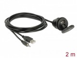 Delock kábel USB Type-A apa+3,5 mm-es 4 tűs sztereó jack apa>anya+zárókupakos USB-bemeneti csatl.ház (85719)