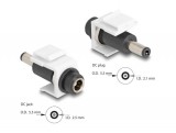 Delock Keystone modul, DC 5,5 x 2,5 mm-csatlakozóhüvely, DC 5,5 x 2,1 mm méretű apa, fehér (84176)
