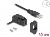 DeLock Keystone Module USB 2.0 Type-A panel mount female 45° angled to Type-A male with 30cm cable Black 67151