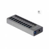 DELOCK külső SuperSpeed USB hub 10 bemenettel és kapcsolóval (63670)
